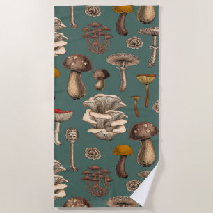 Wild Mushrooms  on pine green Beach Towel
