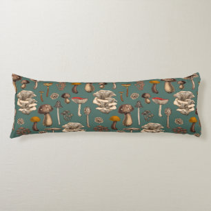 Wild Mushrooms  on pine green Body Cushion