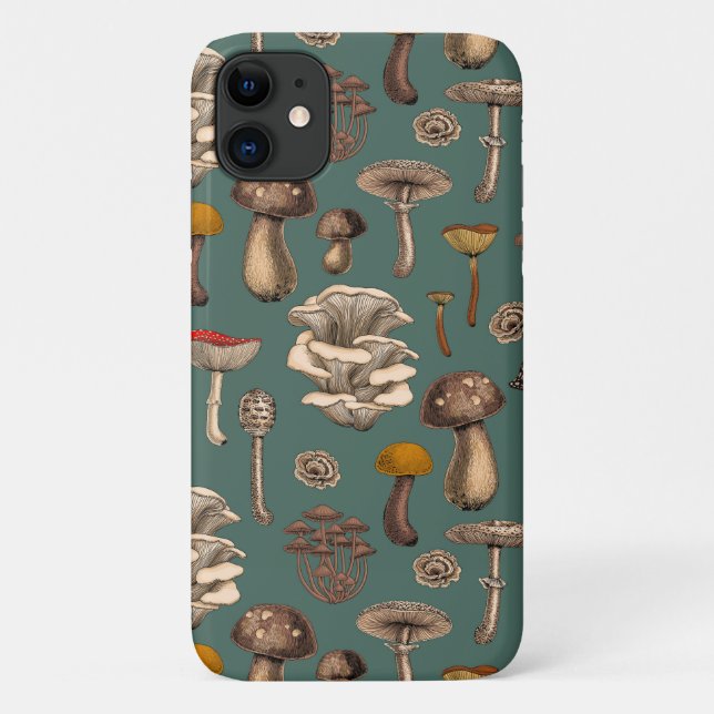 Wild Mushrooms  on pine green Case-Mate iPhone Case (Back)