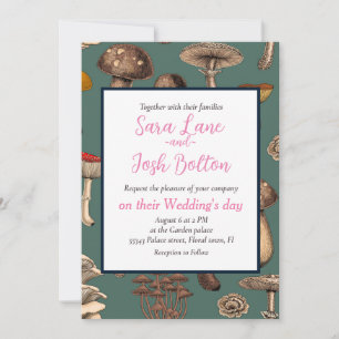 Wild Mushrooms  on pine green Invitation