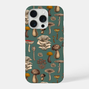 Wild Mushrooms  on pine green iPhone 15 Pro Case
