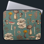 Wild Mushrooms  on pine green Laptop Sleeve<br><div class="desc">Various hand -drawn wild mushrooms,  vector pattern</div>