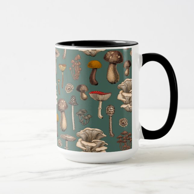 Wild Mushrooms  on pine green Mug (Right)