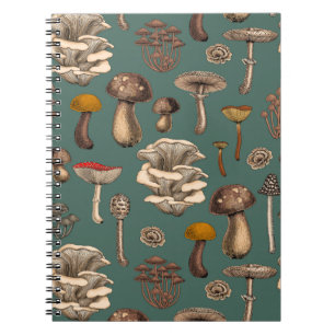 Wild Mushrooms  on pine green Notebook