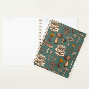Wild Mushrooms on pine green Planner