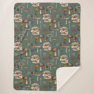 Wild Mushrooms  on pine green Sherpa Blanket