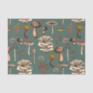 Wild Mushrooms  on pine green Tissue Paper