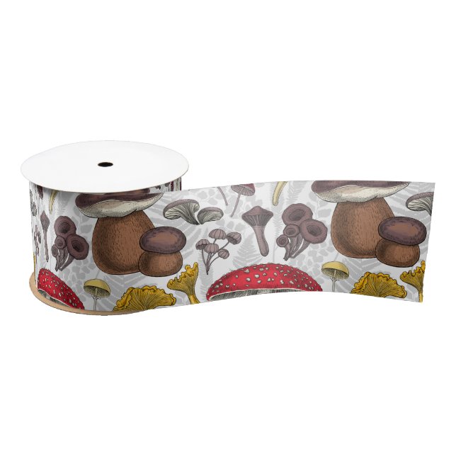 Wild mushrooms satin ribbon (Spool)