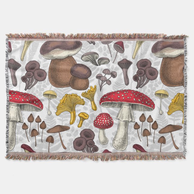 Wild mushrooms throw blanket (Front)