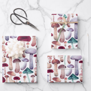 Wild Mushrooms Watercolor Illustration   Wrapping Paper Sheet