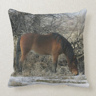 Wild Mustang Horse in the Snow 1 Cushion
