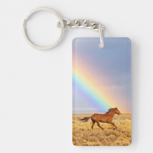 Wild Mustang Horse Running and Rainbow Key Ring (Front)