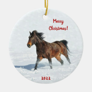 Wild Mustang  Horse Running in the Snow Ceramic Or Ornament