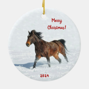 Wild Mustang Horse Running in the Snow Ceramic Ornament