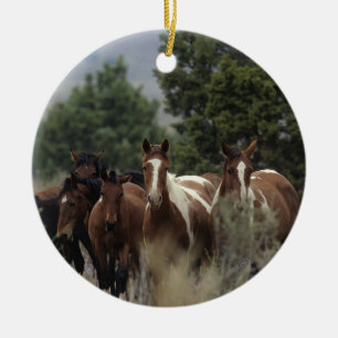 Wild Mustang Horses 2 Ceramic Tree Decoration