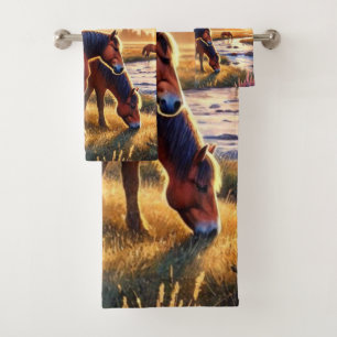 Wild Mustang Horses at Sunset Bath Towel Set