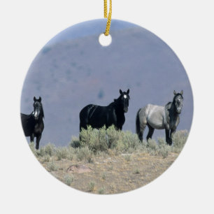 Wild Mustang Horses in the Desert 3 Ceramic Ornament