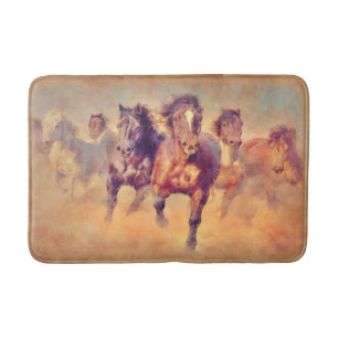 Wild Mustang Horses Stampede Watercolor Bath Mat