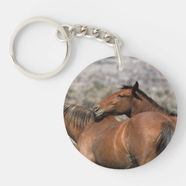 Wild Mustang Horses Touching Key Ring (Front)