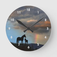 Wild Mustang Mare and Foal Silhouette With Rainbow
