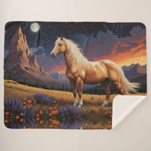 Wild mustang pinto palomino Colourful night sky Sherpa Blanket