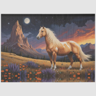 Wild mustang pinto palomino Colourful night sky Tissue Paper