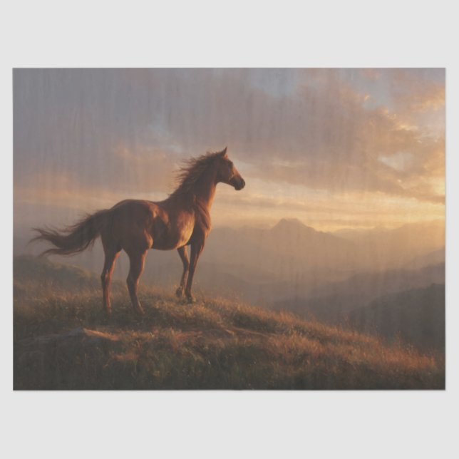 Wild Mustang Watching the Sun Set Decoupage Tissue Paper (Front)