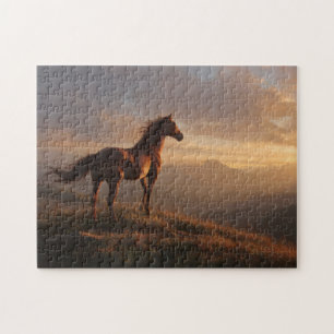 Wild Mustang Watching the Sunset Jigsaw Puzzle