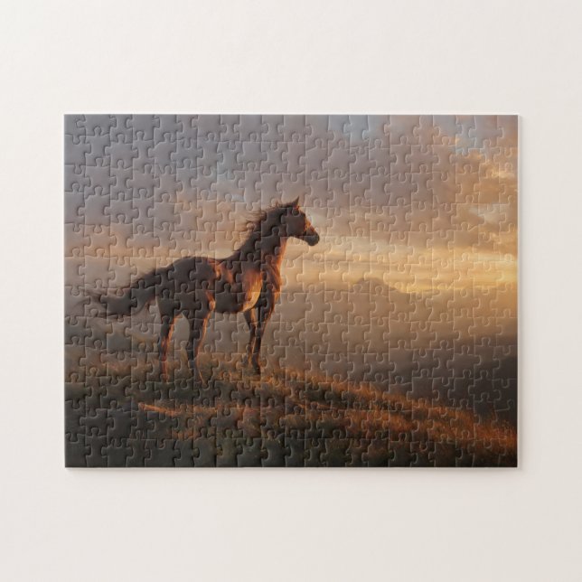 Wild Mustang Watching the Sunset Jigsaw Puzzle (Horizontal)