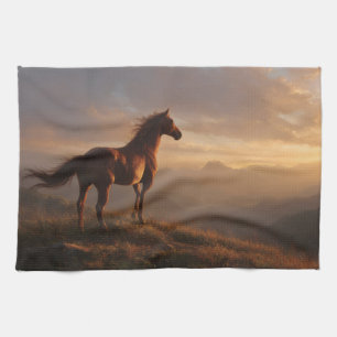 Wild Mustang Watching the Sunset Tea Towel
