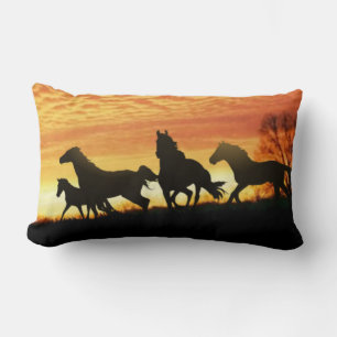 Wild Mustangs and Tooled Leather Lumbar Cushion