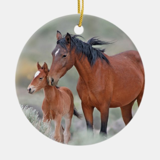 Wild Mustangs at Altamont Pass Ceramic Tree Decoration (Front)