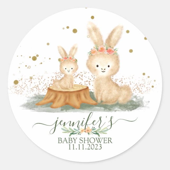 Wild Nature Animals Bunny Rabbit Family Favour Classic Round Sticker (Front)