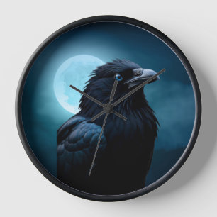 Wild Nature Birds Moon Crow-Raven Clock