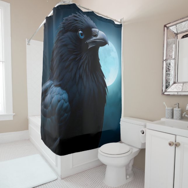 Wild Nature Birds Moon Crow-Raven Shower Curtain (In Situ)