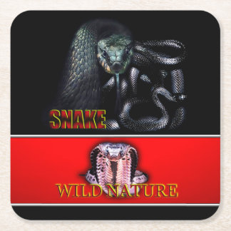 WILD NATURE - black SNAKE design collection Square Paper Coaster