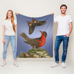 Wild Nature Butterfly and Bird Fleece Blanket