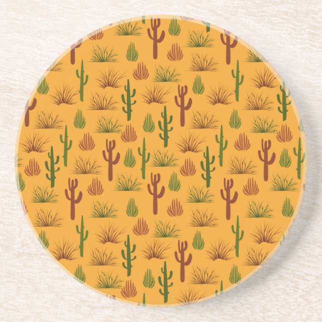Wild Nature Cactus Bushes Pattern Coaster (Front)