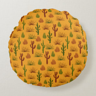 Wild Nature Cactus Bushes Pattern Round Cushion