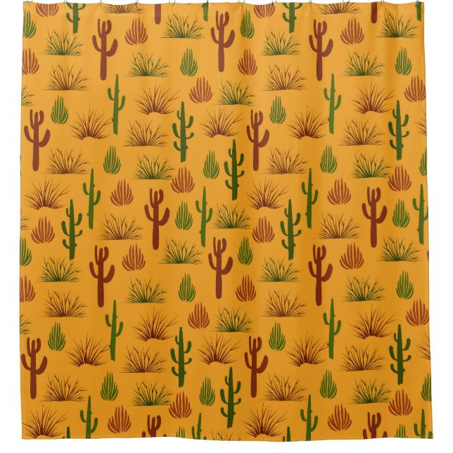 Wild Nature Cactus Bushes Pattern Shower Curtain (Front)