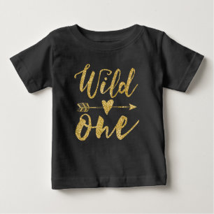 Wild One   1st Birthday Black & Golden Baby T-Shirt
