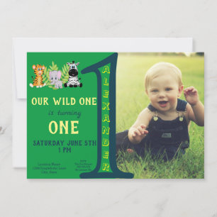 Wild One 1st Birthday Boy Photo Invitation