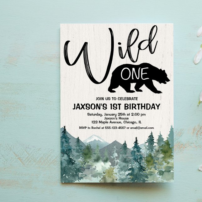 Wild one 1st birthday boy rustic mountains forest invitation (Creator Uploaded)
