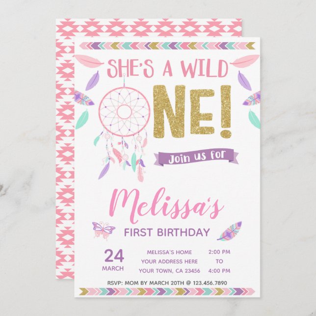 Wild One 1st Birthday Invitation (Front/Back)