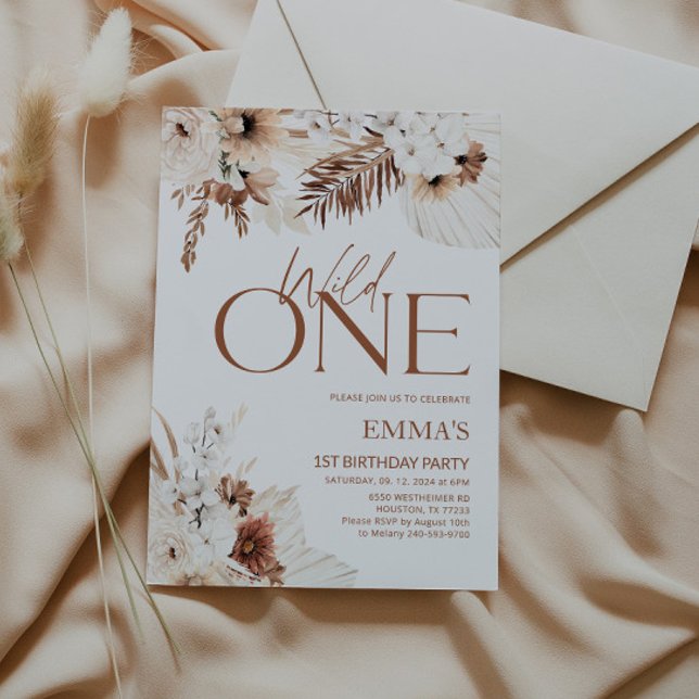 Wild One 1st Birthday Invitation Boho Pampas (Creator Uploaded)