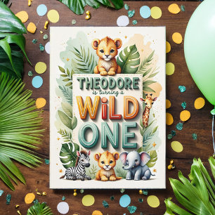Wild One 1st Birthday Invitation Card - Theodore