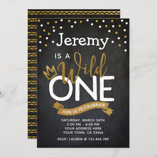 Wild One 1st Birthday Invitation Chalkboard (Front/Back)