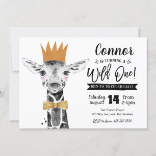 Wild One 1st Birthday Invitation Giraffe Jungle