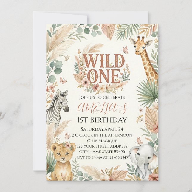 Wild One 1st Birthday Invitation Photo Boho (Front)