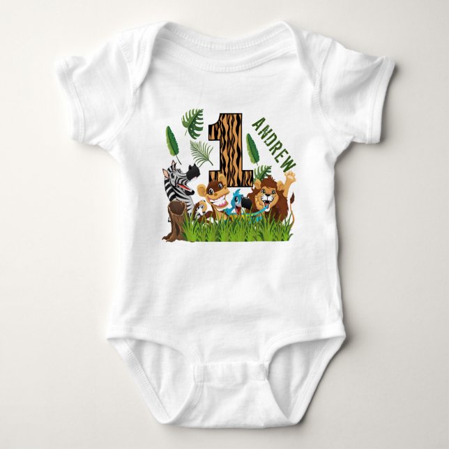 Wild One 1st Birthday Jungle Baby Bodysuit (Front)